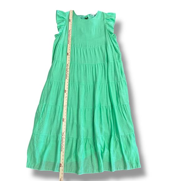 English Factory Green Tiered Midi Dress 2X Modern Chic Flutter Sleeve Summer - Picture 4 of 9